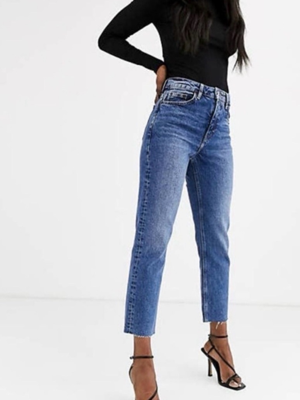 Topshop Mid Blue Cropped High-Rise Jeans